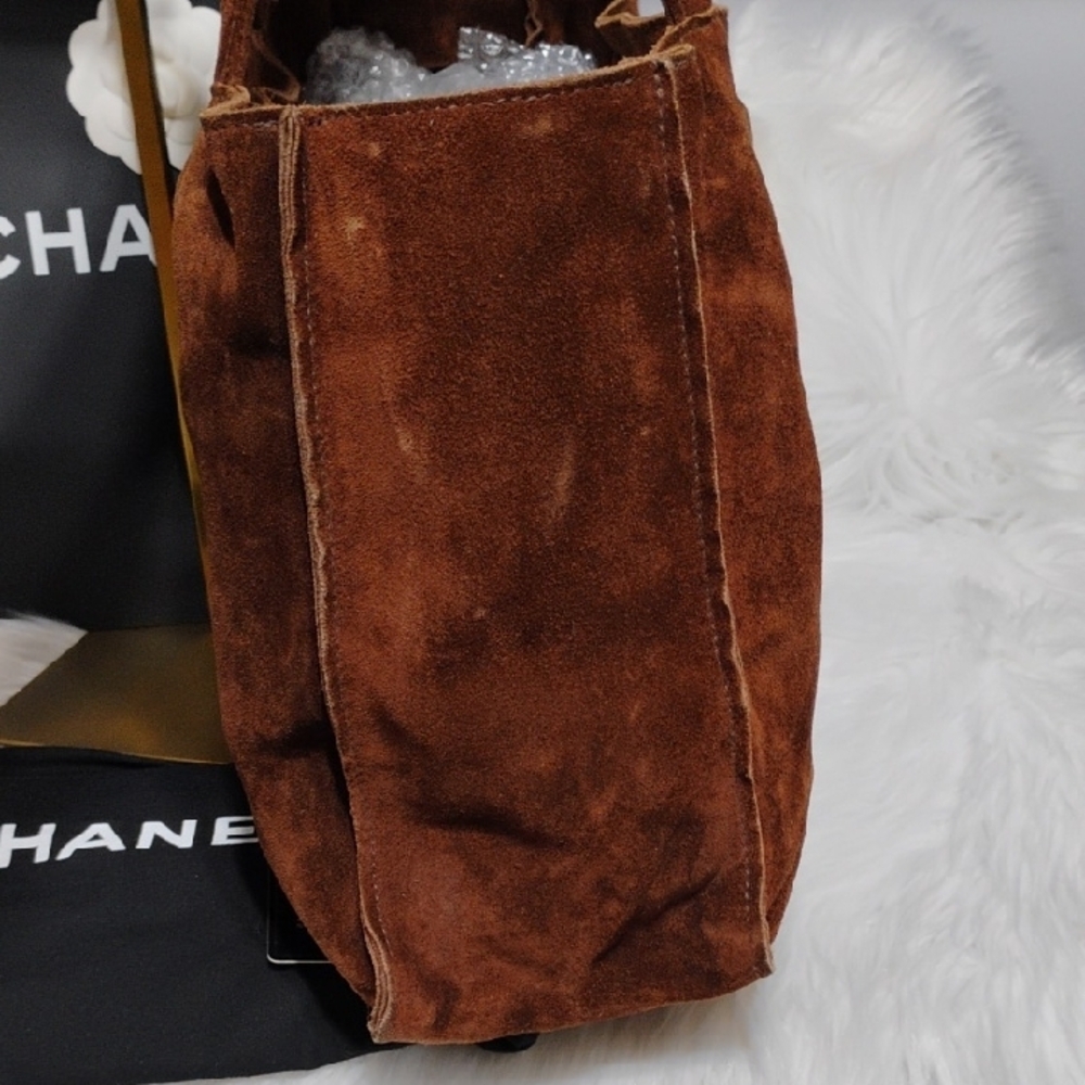 Authentic CHANEL Vintage Brown Suede Tote Handbag W Dust Bag - Picture 7 of 16